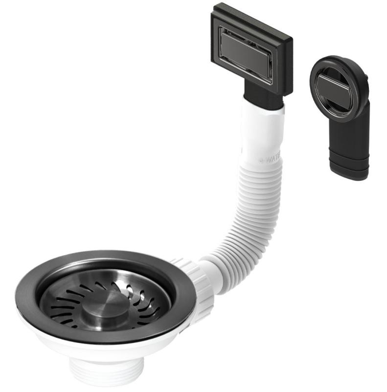 Granitemy sada korbových zátěk PVD broušený gun metal, odtoková sada pro dřez včetně přepadu kulatého a obdélníkového 1208967253