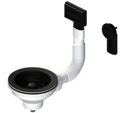 Granitemy sada košových zátok matně černá, odtoková sada dřezu včetně přepadu kulatého a obdélníkového 1208967256