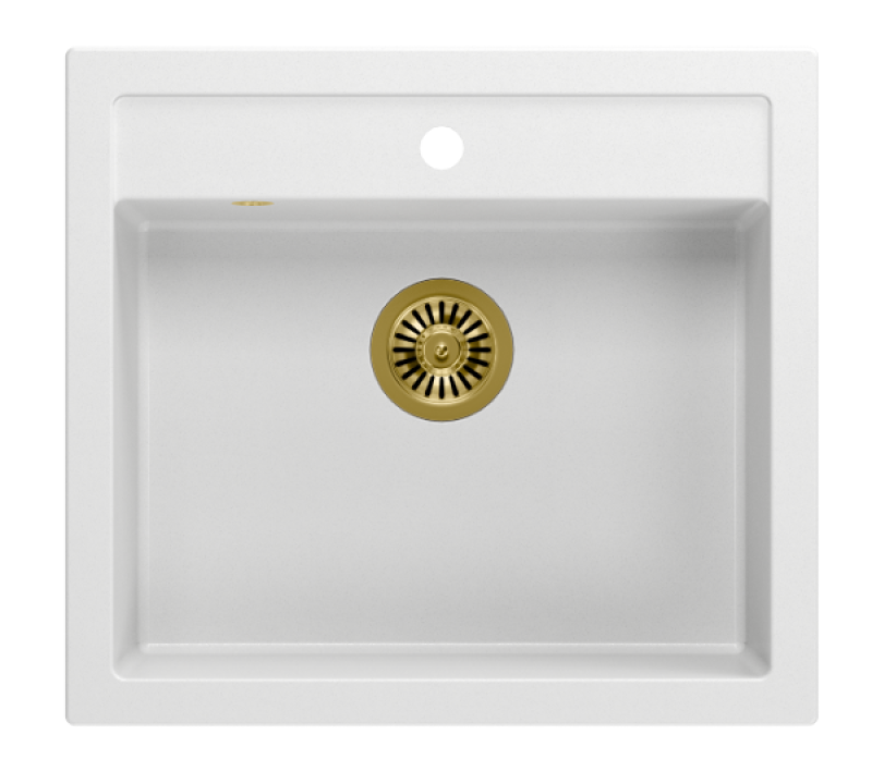 Quadri Farmhouse venkovský vestavný nebo nástěnný žulový dřez matně bílý se zlatou zátkou 595x540mm 1208967264