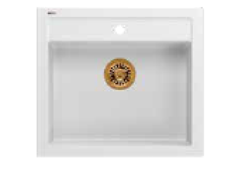 Quadri Farmhouse venkovský nebo vestavný žulový dřez matná bílá s měděnou zátkou 595x540mm 1208967265