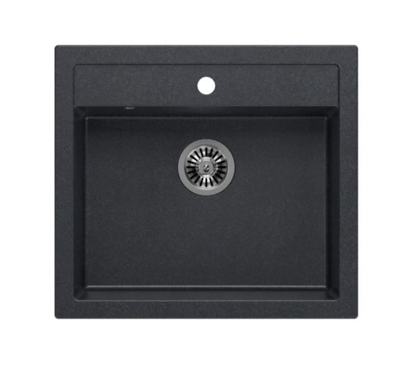 Quadri Farmhouse rustikální vestavný nebo nástavný žulový dřez antracit s nerezovou zátkou 595x540mm 1208967269