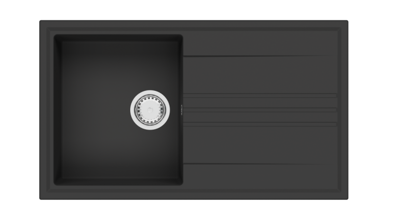 GraniteMy Vesi granitový vestavěný černý dřez 86x50cm se sušící plochou, reverzibilní s nerezovou zástrčkou 1208967279