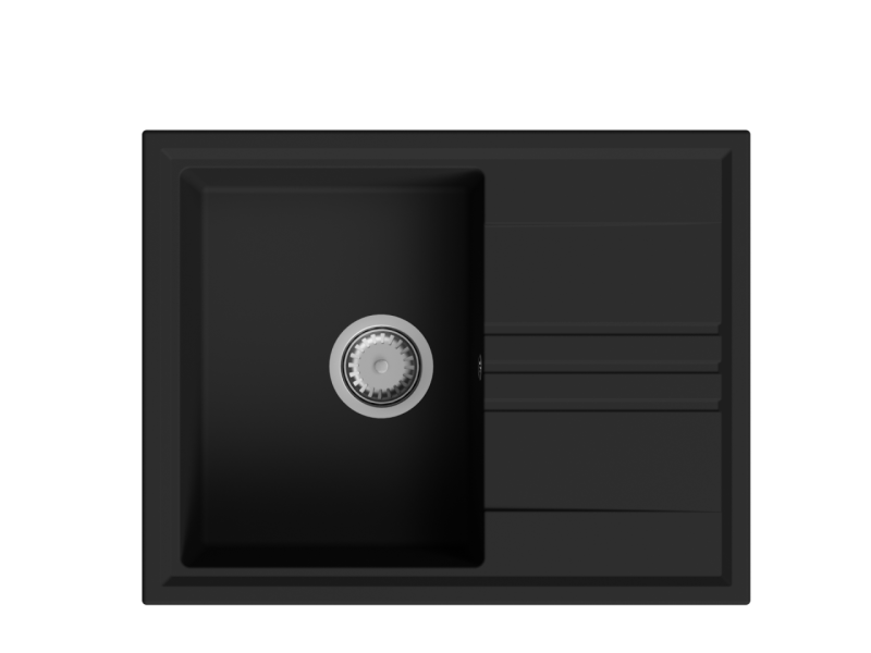 GraniteMy Vesi granitový nástavbový černý dřez 64x50cm s odkapáváním, reverzibilní s nerezovou zástrčkou 1208967280
