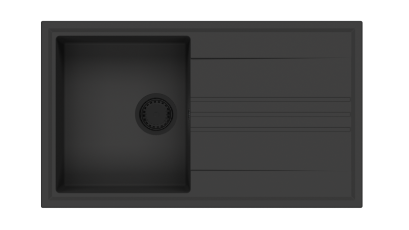 GraniteMy Vesi žulový nástavbový černý dřez 86x50cm s odkapáváním, reverzibilní, s černým zátkou 1208967288