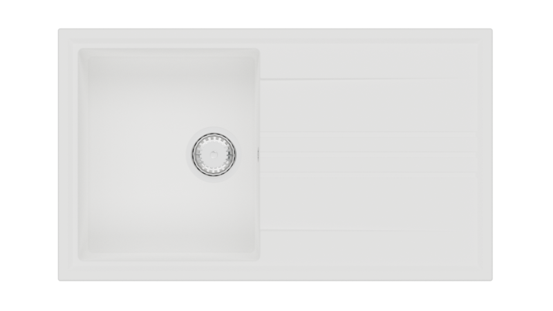 GraniteMy Vesi granitový nástavný bílý dřez 86x50cm s odkapáváním, reverzibilní s nerezovou zátkou 1208967291