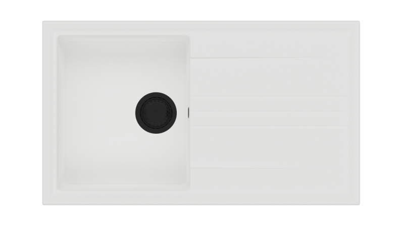 GraniteMy Vesi granitový nástavný bílý dřez 86x50cm s odkapávačem, otočný s černou zátkou 1208967292