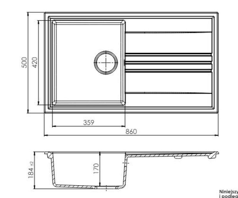 GraniteMy Vesi granitový nástavný bílý dřez 86x50cm s odkapávačem, otočný s černou zátkou 1208967292