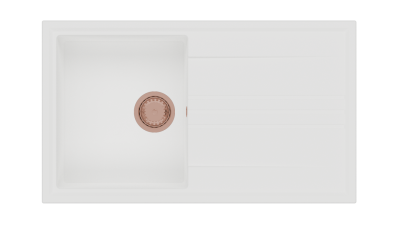 GraniteMy Vesi granitový nástavec bílého dřezu 86x50cm s odkapáváním, reverzibilní s měděnou zátkou 1208967294