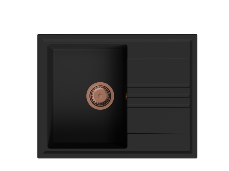 GraniteMy Vesi granitový nástavbový černý dřez 64x50 cm s odkapávačem, reverzibilní s měděnou zástrčkou 1208967297