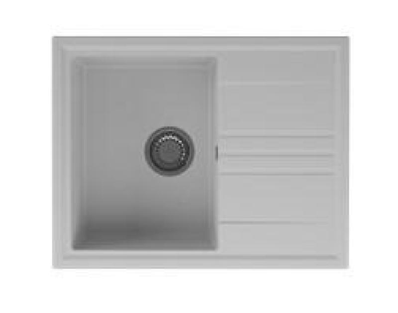 GraniteMy Vesi žulový povrchový bílý dřez 64x50cm s odkapávačem oboustranný s nerezovou zátkou 1208967298
