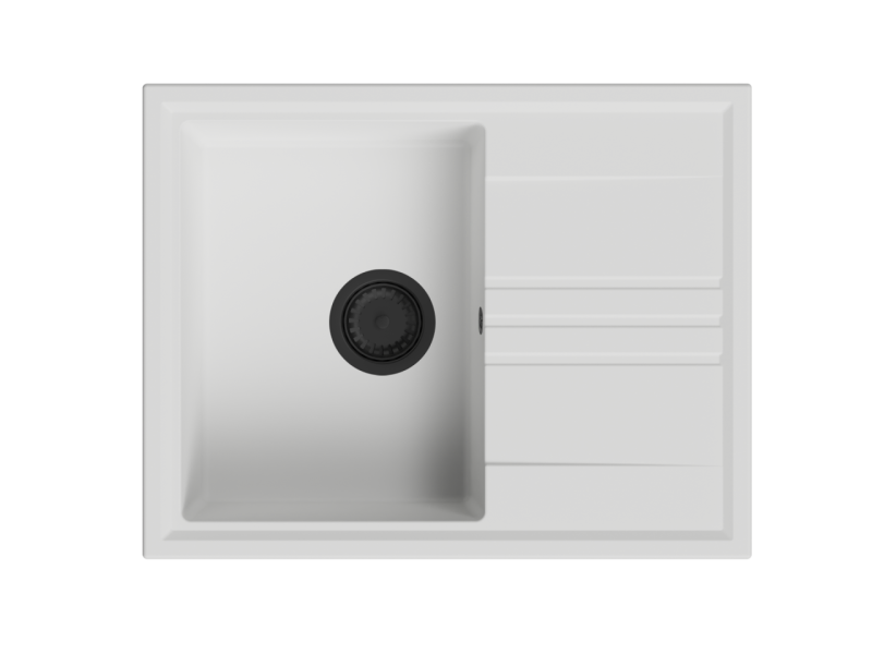 GraniteMy Vesi granitový vestavěný bílý dřez 64x50cm s odkapávačem, reverzibilní s černým špuntom 1208967299