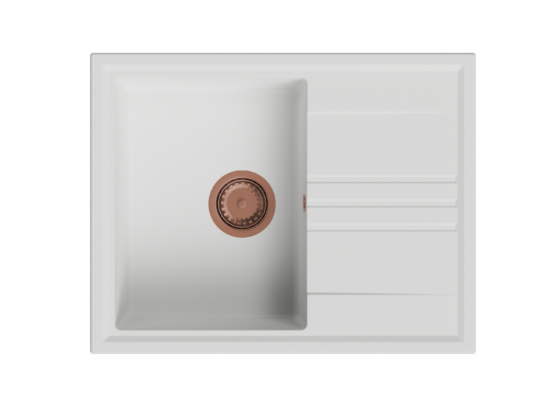 GraniteMy Vesi granitový nástavbový bílý dřez 64x50cm s odkapávačem, reverzibilní, s měděnou zástrčkou 1208967301