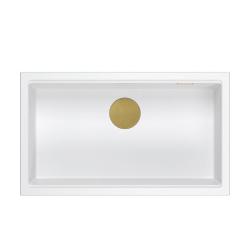 Quadri Newport II grote en diepe granieten gootsteen, geschikt voor zowel opbouw als onderbouw, wit, afmetingen 76x45cm, met gouden afvoerplug 1208967305