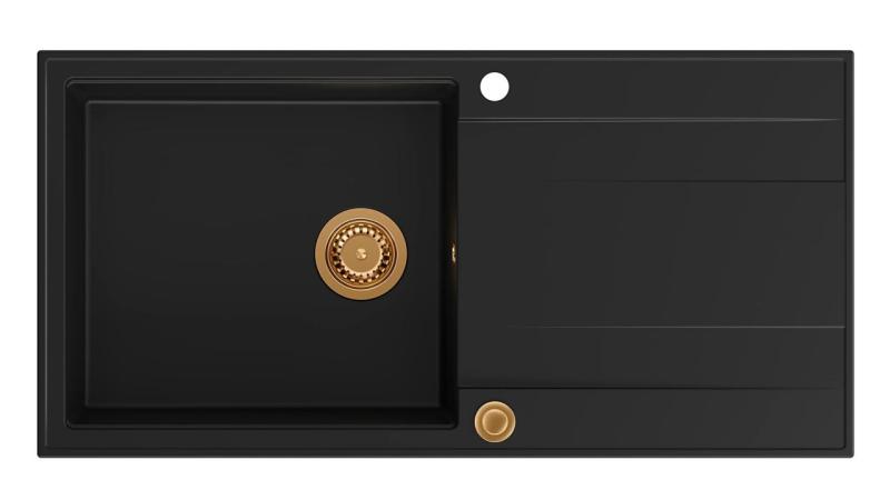 Quadri Luton černý žulový dřez s odkapávačem oboustranný 100x50cm s měděnou zátkou 1208967316