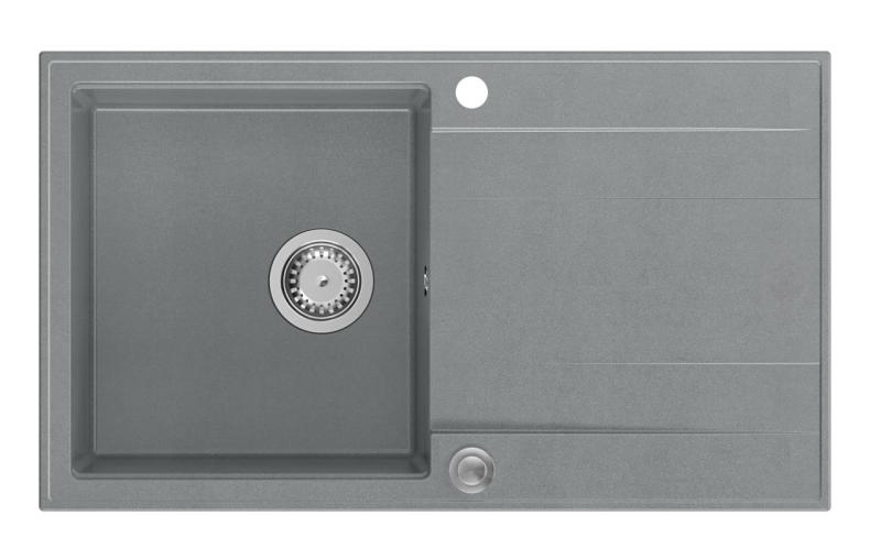 Quadri Luton šedý žulový nástavbový dřez s odkapávací plochou, oboustranný, 86x50 cm, s nerezovou zátkou 1208967340
