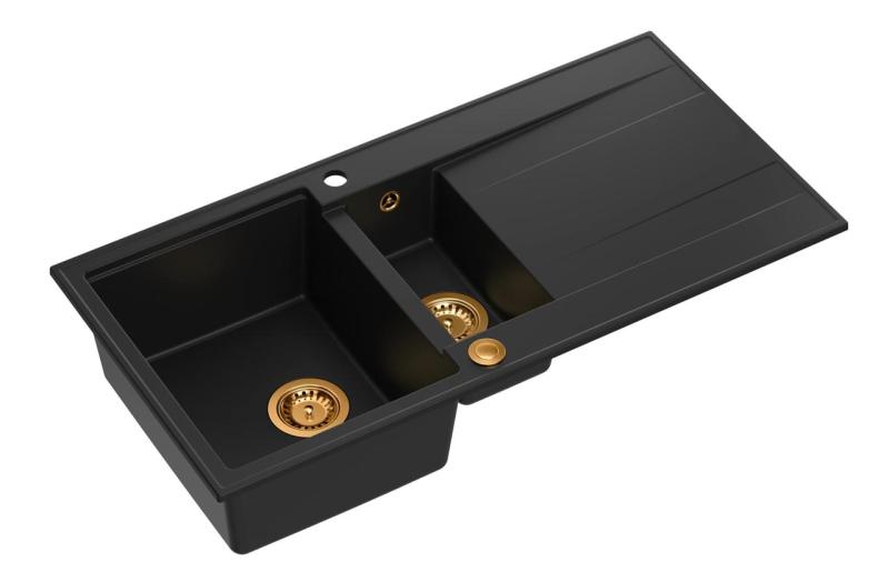 Quadri Luton černý žulový dřez s odkapávačem oboustranný 100x50 cm s měděnou zátkou 1208967347