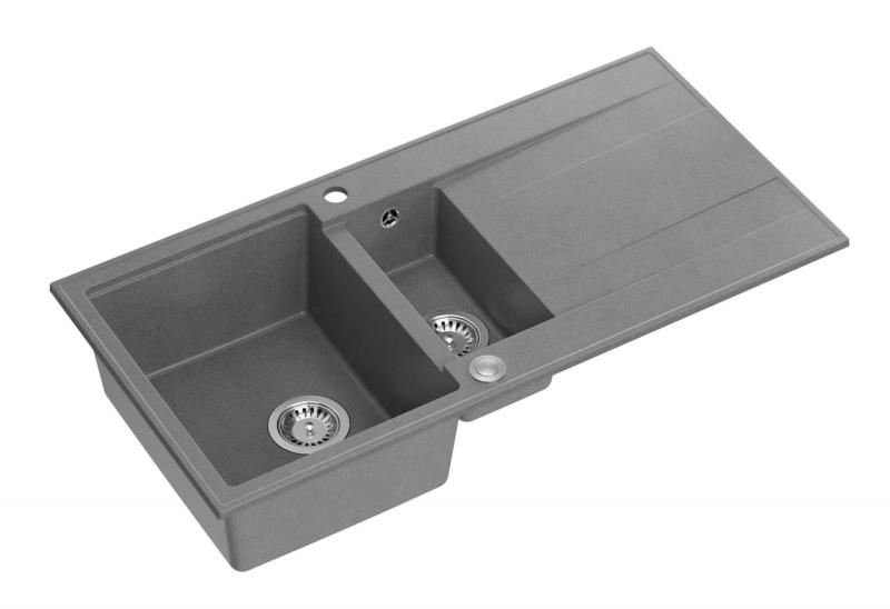 Quadri Luton šedý žulový horní montáž 1,5 dřez s odkapávací plochou oboustranný 100x50cm s nerezovým špuntem 1208967350