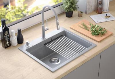 Quadri Durham šedý granitový nástavbový dřez 595x500 se dávkovačem na mýdlo, prkénkem na krájení, vloženým dřezem a rolovací podložkou 1208967378