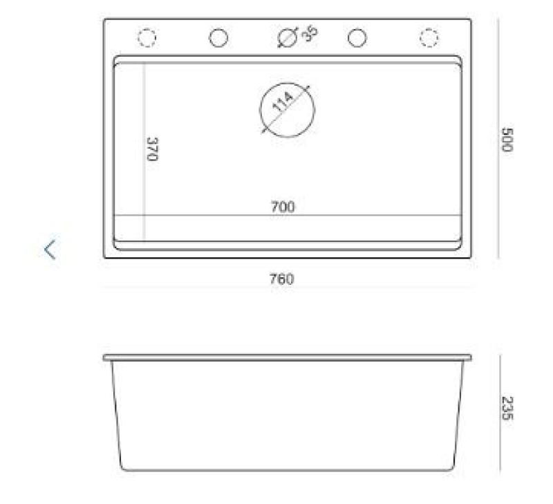 Quadri Hard Rock matně černý žulový nástavec velký dřez 76x50cm včetně měděné zátky a příslušenství 1208967423
