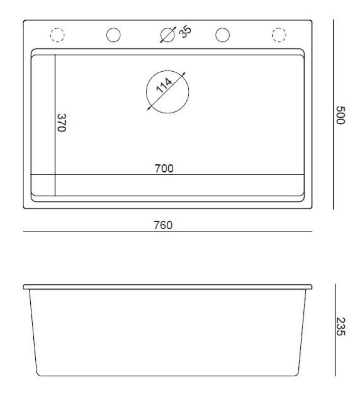 Quadri Hard Rock bílý žulový dřez s velkou nádobou 76x50cm včetně zlaté zátky a příslušenství 1208967424