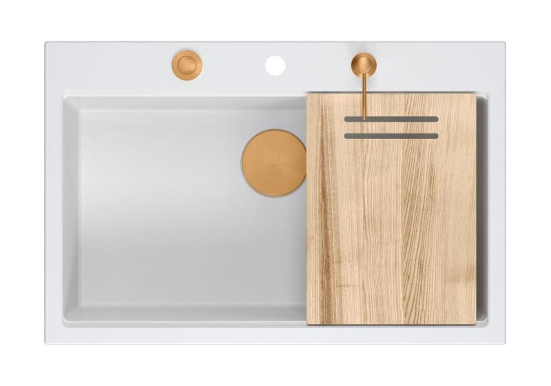 Quadri Hard Rock bílý žulový vestavný velký dřez 76x50cm včetně měděné zátky a příslušenství 1208967428