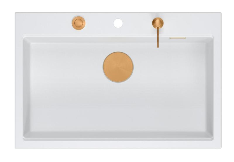 Quadri Hard Rock bílý žulový vestavný velký dřez 76x50cm včetně měděné zátky a příslušenství 1208967428