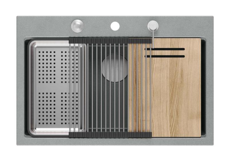 Quadri Hard Rock šedý žulový dřez 76x50 cm včetně nerezové zátky a příslušenství 1208967430