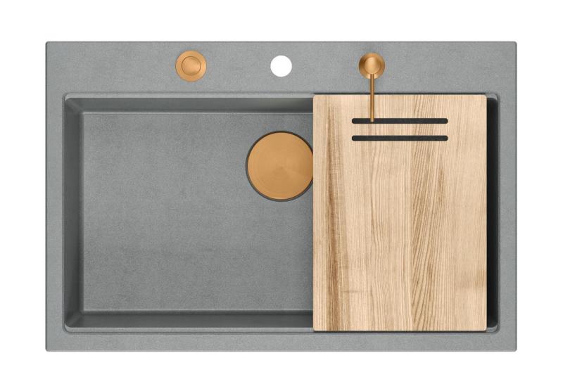 Quadri Hard Rock šedý žulový umyvadlo 76x50cm včetně měděné zátky a příslušenství 1208967435