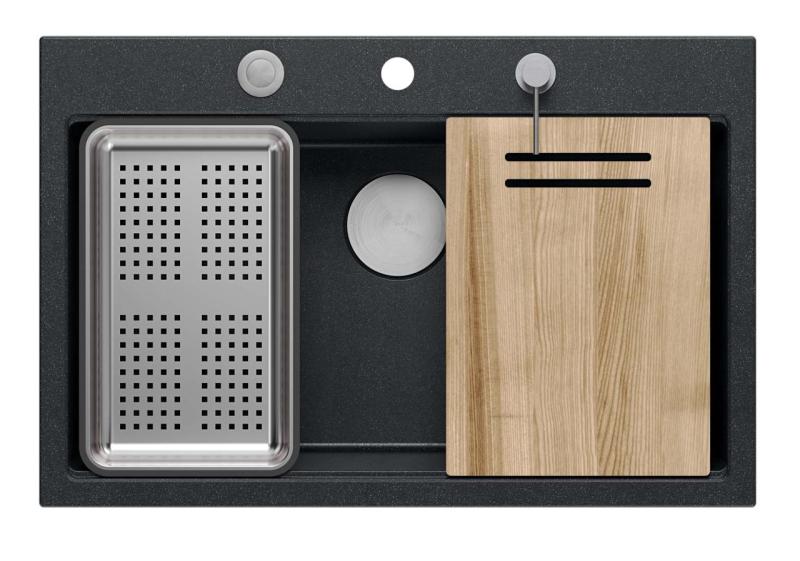Quadri Hard Rock antracitový žulový dřez 76x50 cm včetně nerezové zátky a příslušenství 1208967442