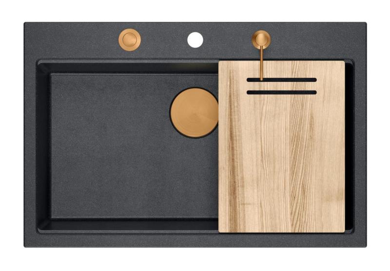 Quadri Hard Rock antracitový žulový dřez 76x50 cm včetně měděné zátky a příslušenství 1208967445