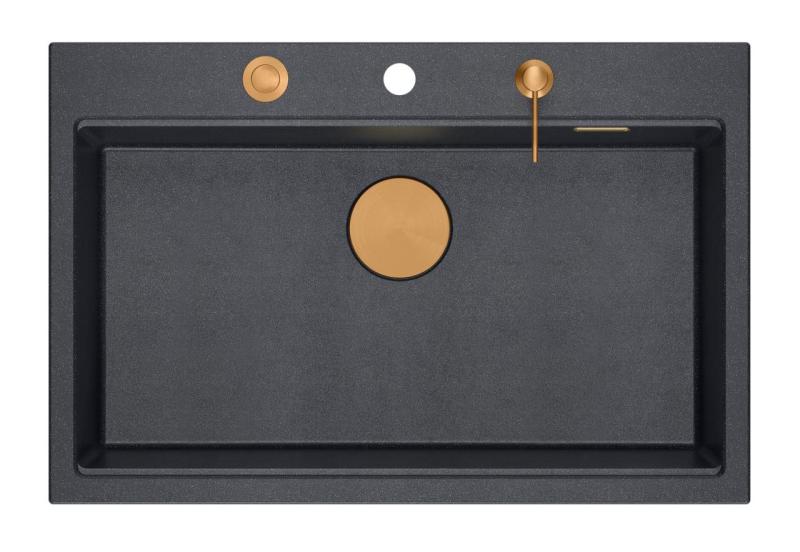 Quadri Hard Rock antracitový žulový dřez 76x50 cm včetně měděné zátky a příslušenství 1208967445