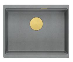 Quadri Newport II žulový podpultový šedý dřez 560x450mm se zlatou zátkou a odtokovým víčkem 1208967457