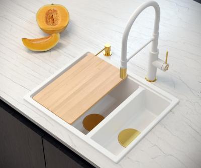 Quadri Newport II bílý 1,5 dřez žulový na pracovní desku a pod pracovní desku 555x460mm se zlatou zátkou 1208967462