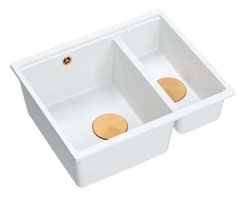 Quadri Newport II bílý 1,5 dřez žulový s horní a spodní montáží dřez 555x460mm s měděnou zátkou 1208967463