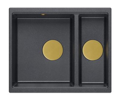 Quadri Newport II antracitový 1,5 dřez žulový nadstavbový a podstavbový dřez 555x460mm se zlatou zátkou 1208967473