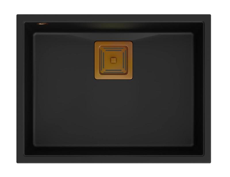 Quadri Quadrangle černý žulový podmontovaný dřez 55x42cm s měděnou zátkou 1208967476