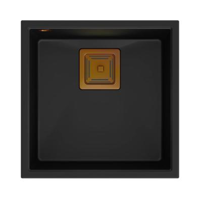 Quadri Quadrangle černý žulový podmontážní dřez 42x42cm s měděnou zátkou 1208967482