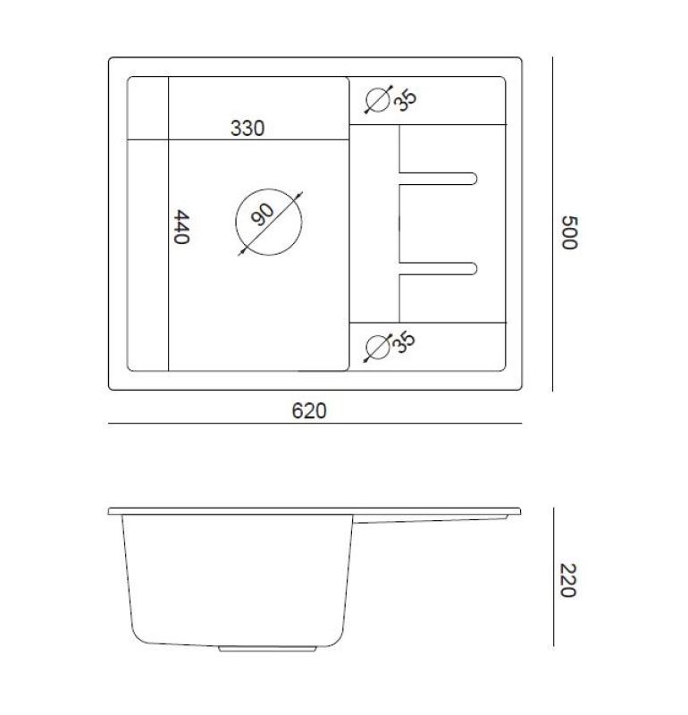 Quadri Dalton šedý žulový dřez s odkapávací plochou 62x50 cm s nerezovou zátkou 1208967492.