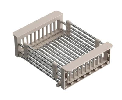 Quadri Univerzální výsuvný košík na zbytky nebo odkládací košík z nerezové oceli s béžovými úchyty, šířka 225 mm, 1208967544