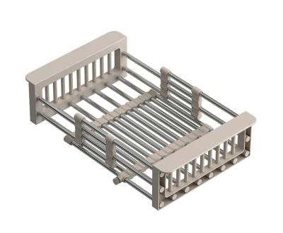 Quadri Univerzální výsuvný košík na zbytky nebo odkládací košík z nerezové oceli s béžovými úchyty, šířka 225 mm, 1208967544