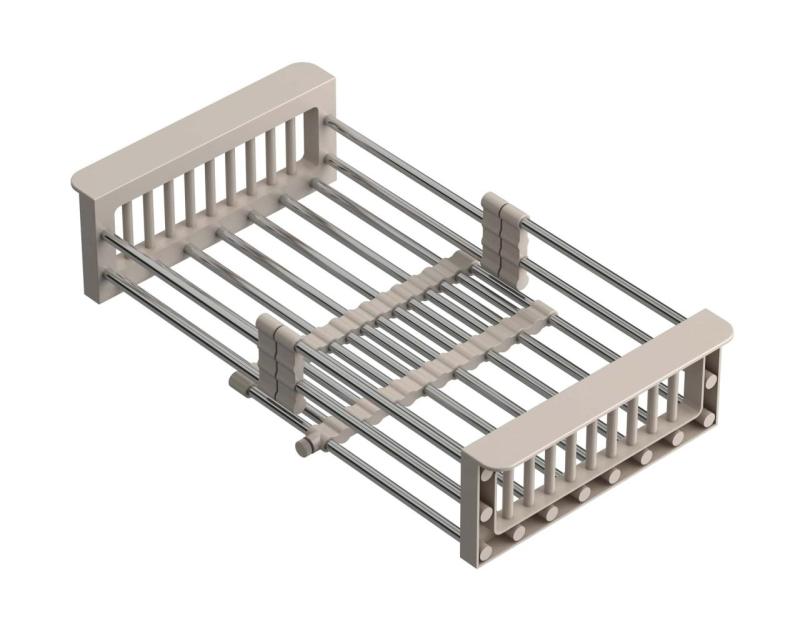 Quadri Univerzální výsuvný košík na zbytky nebo odkládací košík z nerezové oceli s béžovými úchyty, šířka 225 mm, 1208967544