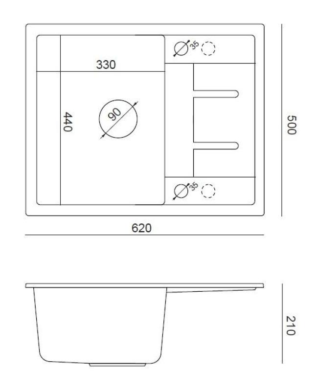 Quadri Dalton černý žulový dřez s odkapávačem 62x50 cm se zlatou zátkou 1208967568