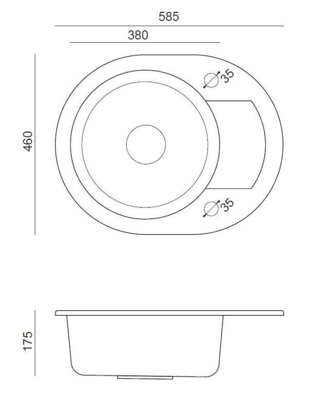 Quadri Londýn Antracitová žulová kulatá dřezová mísa s odkapávací částí 585x460mm oboustranná - 1208967585