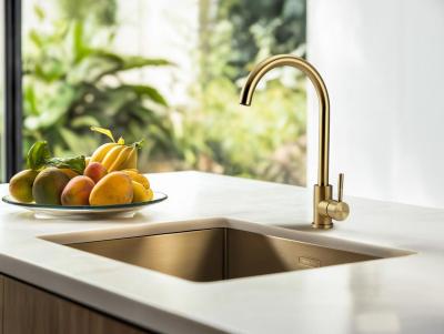 Pure.Sink Prestige dřez 34x40 cm PVD Zlatý 10mm radius spodní montáž, rovná montáž a horní montáž PPG3440-60