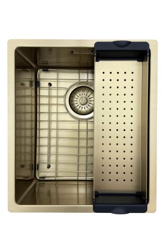 Pure.Sink Prestige dřez 34x40 cm PVD Zlatý 10mm radius spodní montáž, rovná montáž a horní montáž PPG3440-60