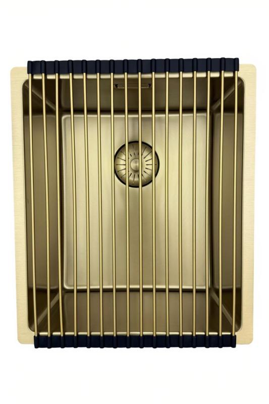 Pure.Sink Prestige dřez 34x40 cm PVD Zlatý 10mm radius spodní montáž, rovná montáž a horní montáž PPG3440-60