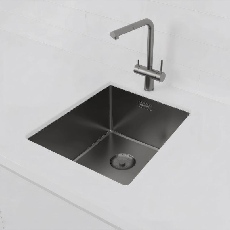 Pure.Sink Prestige dřez PVD gun metal 34x40 cm 10mm radius spodní montáž, plochá montáž a horní montáž PPG3440-61.