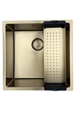 Pure.Sink Prestige dřez 40x40 cm PVD Zlato 10mm radius podstavba, rovná montáž a vestavba PPG4040-60.