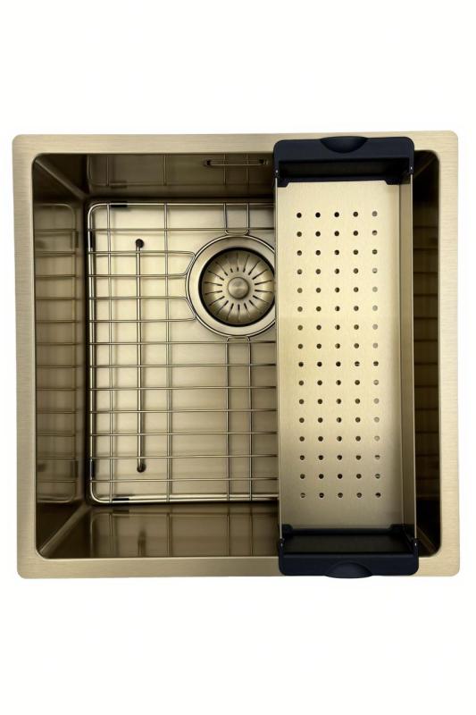 Pure.Sink Prestige dřez 40x40 cm PVD Zlato 10mm radius podstavba, rovná montáž a vestavba PPG4040-60.