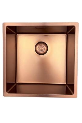 Pure.Sink Prestige dřez 40x40 cm PVD Měď 10mm radius spodní montáž, plochá montáž a nástavbová montáž PPG4040-62